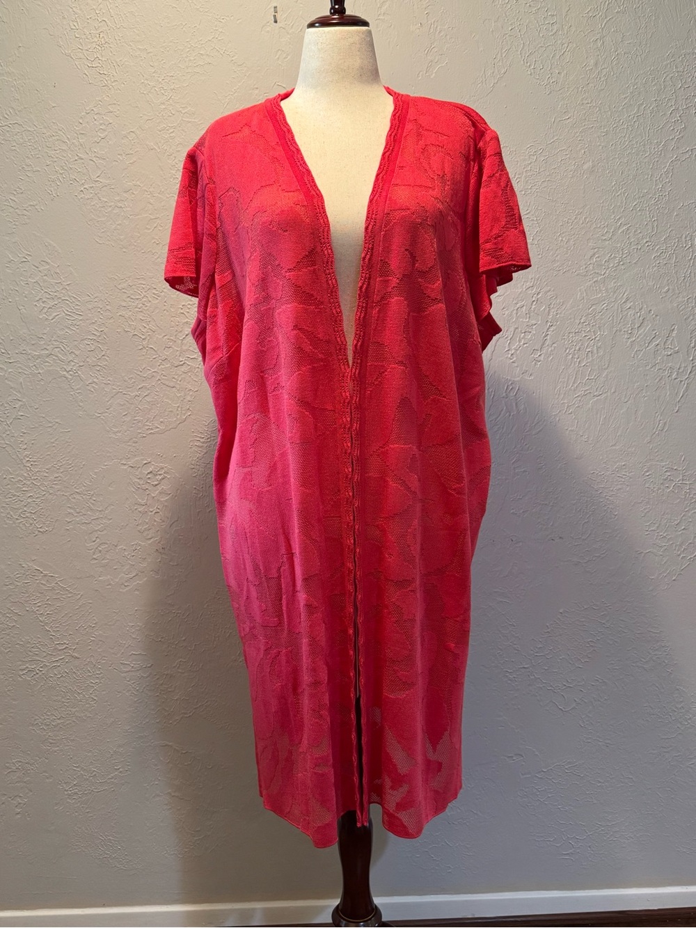 NWT  Ming Wang Coral Pink Open-Front Knit Duster